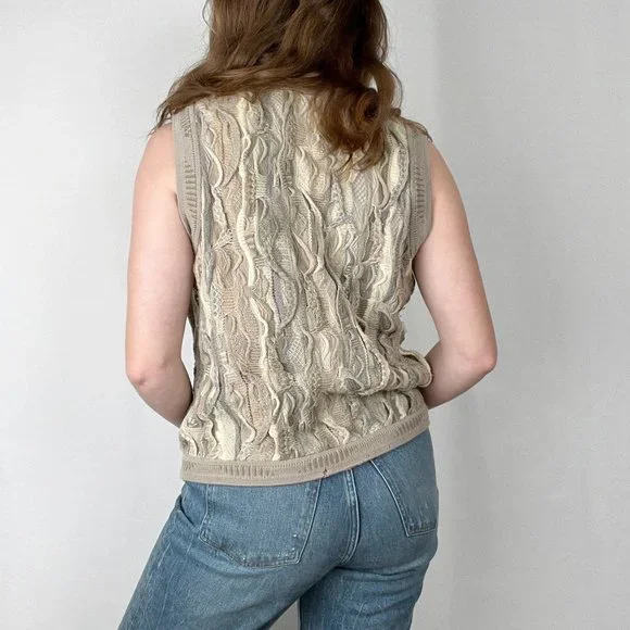 Rare COOGI Australia Wool 3D Cable Knit Oversized Sweater Vest Cardigan 80s 90s - Picture 3 of 8